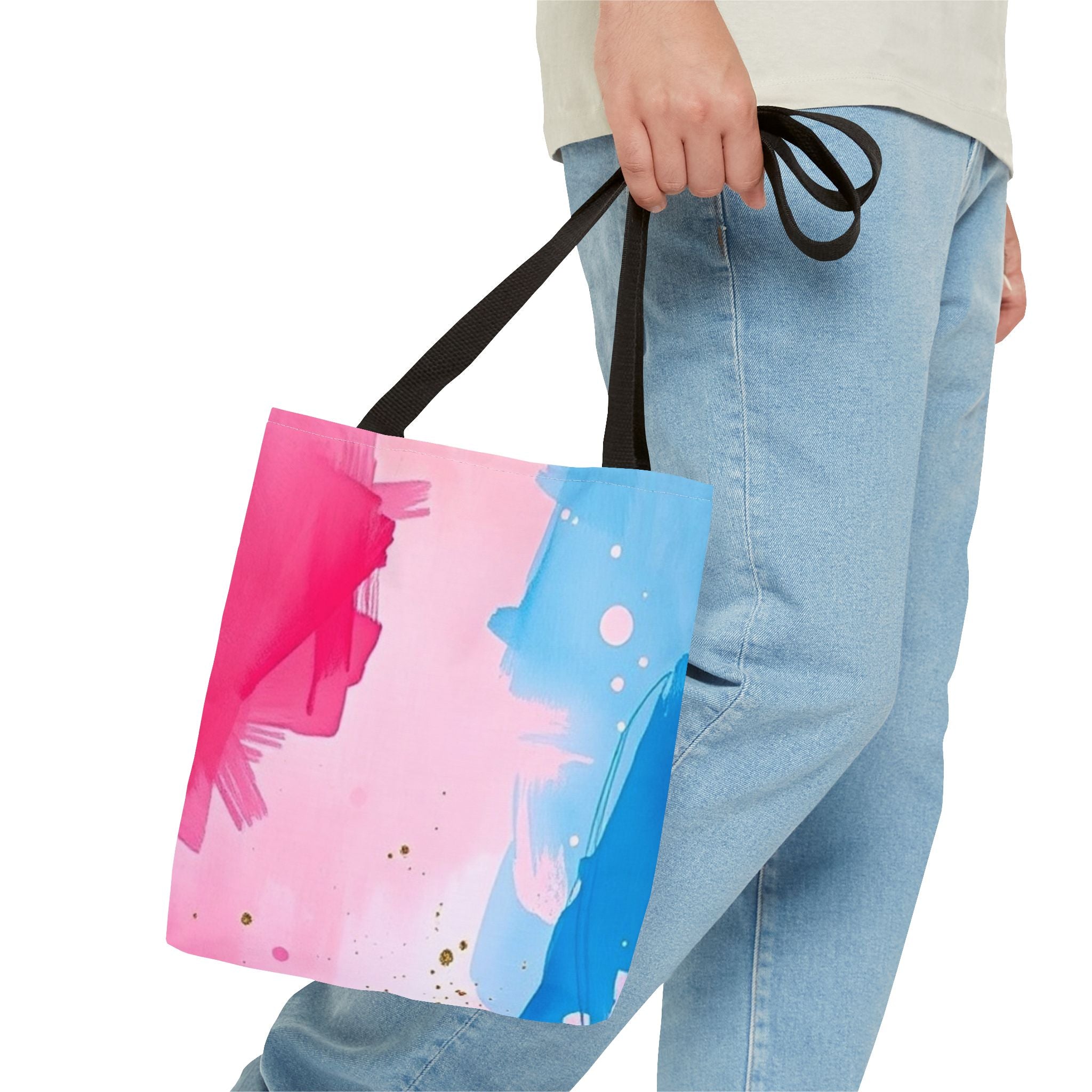 Pink, White and Blue Watercolor on Canvas Design - Tote Bag