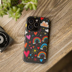 Android OR iPhone Compatible Cases - Doodle Hearts and Rainbows Design
