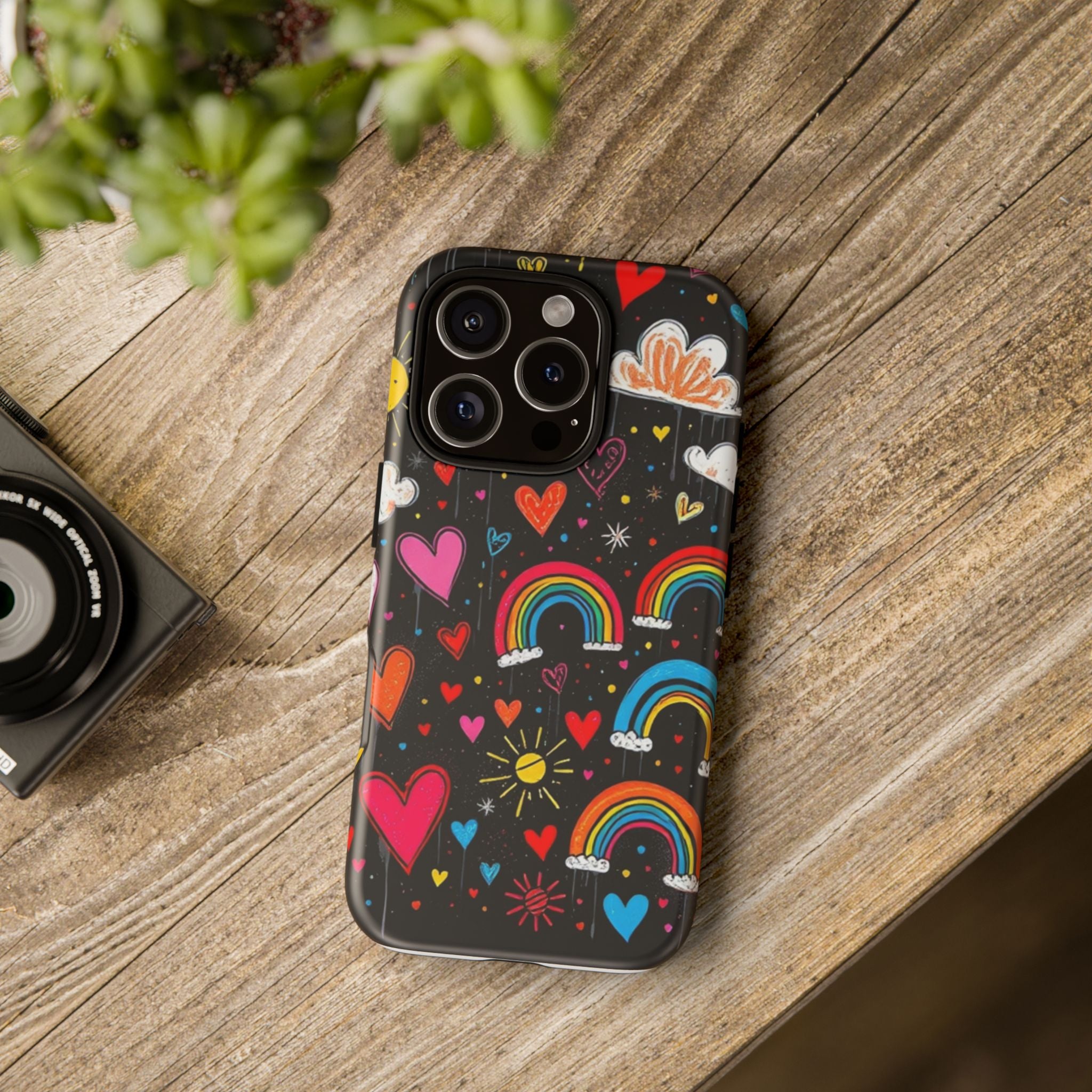 Android OR iPhone Compatible Cases - Doodle Hearts and Rainbows Design