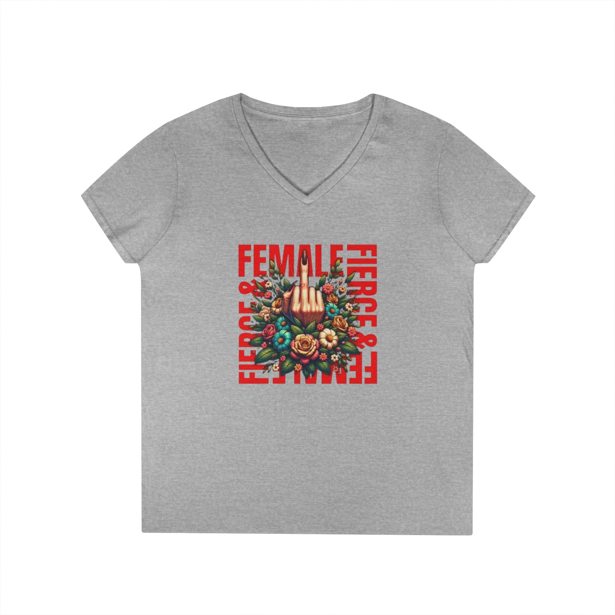 Fierce & Female V-Neck T-Shirt - Empowering Floral Tee for Women