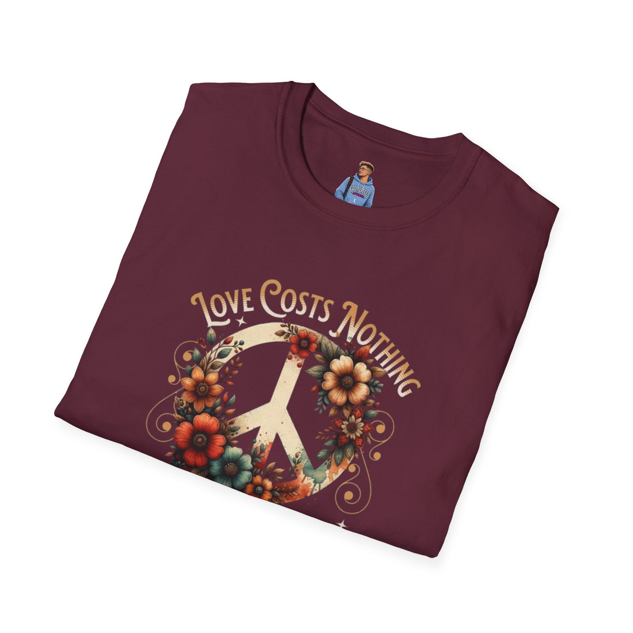 Unisex Softstyle T-Shirt - Love Costs Nothing, Give It Away Floral Peace Design