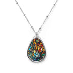Stained Glass Tear Drop Oval Necklace — Blue Fire Pendant