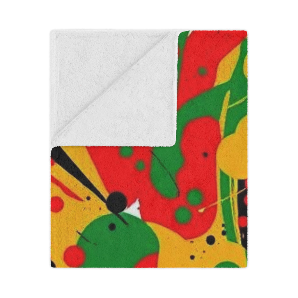 Abstract Yellow, Red, Black Microfiber Blanket
