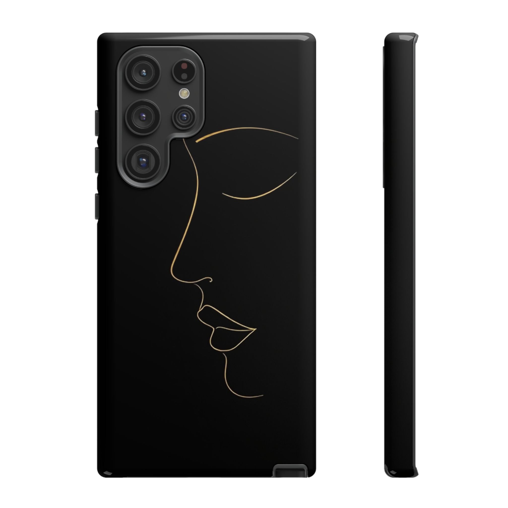 Android OR iPhone Compatible Cases - Gold Line Face Design - Unique Tough Cases