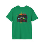 Inclusive Art Unisex Softstyle T-Shirt – ‘ Rainbow Handprint We All Belong’