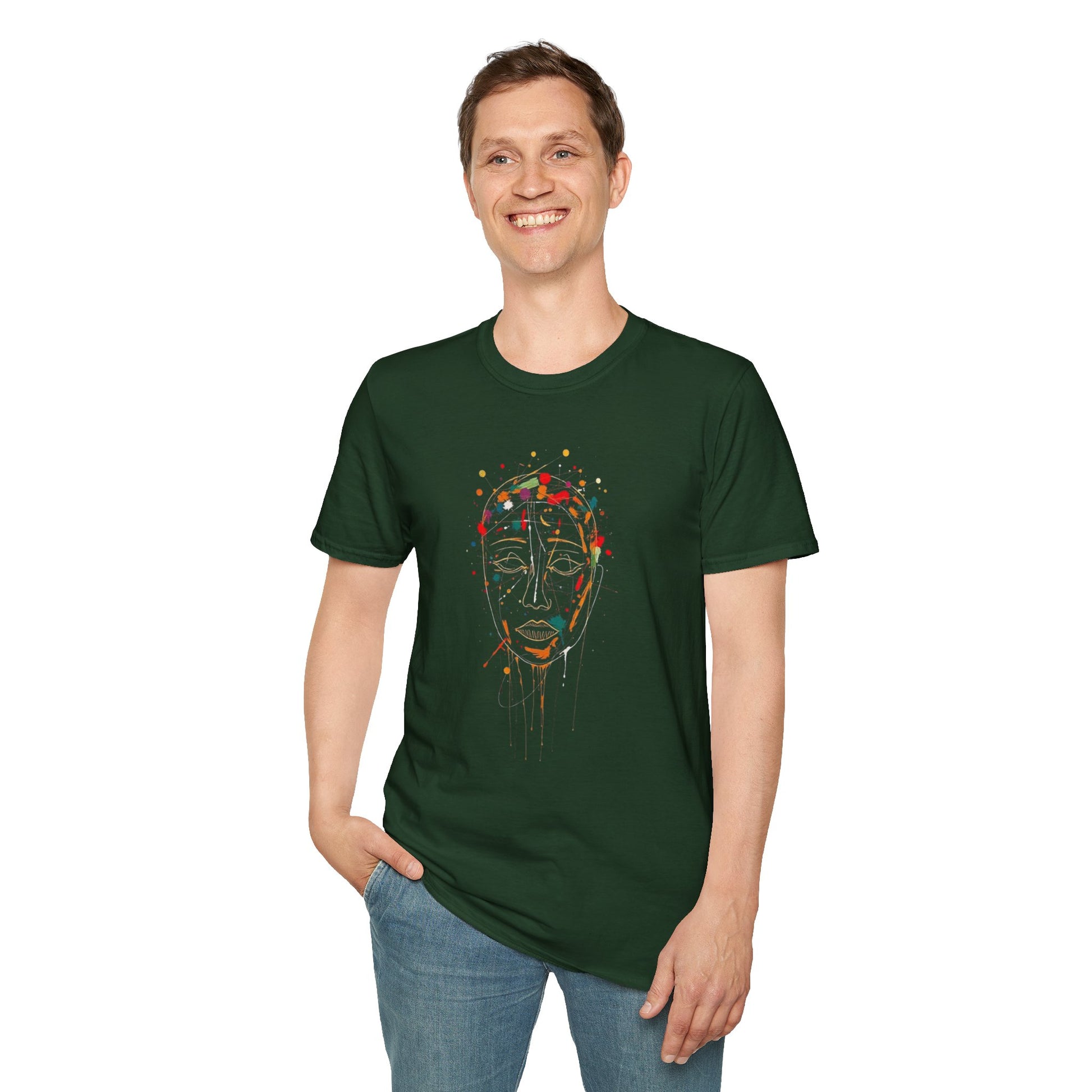 Abstract Rainbow Splatter Face Tee