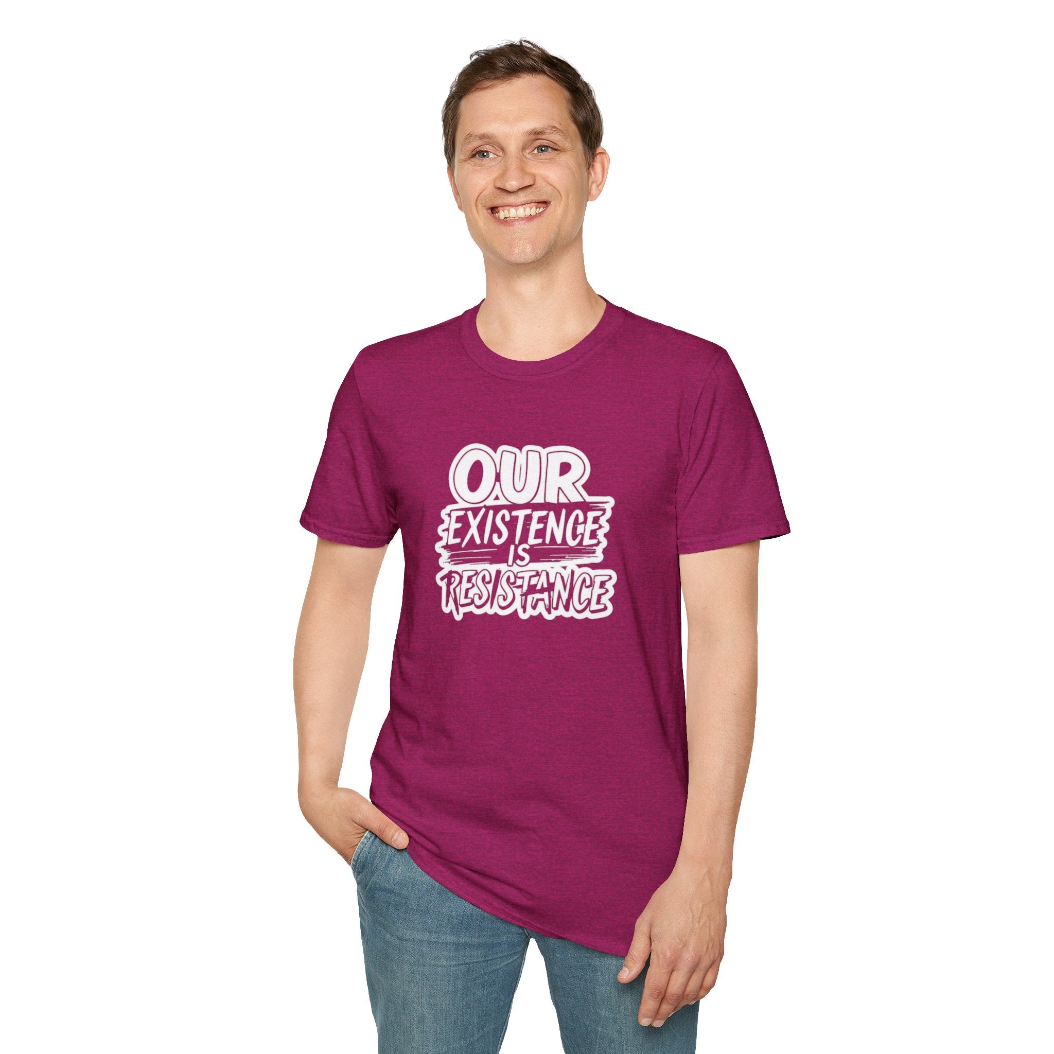 Unisex Softstyle T-Shirt - "Our Existence is Resistance" - Motivational Tee for Activists, Casual Wear, Gift for Change-makers