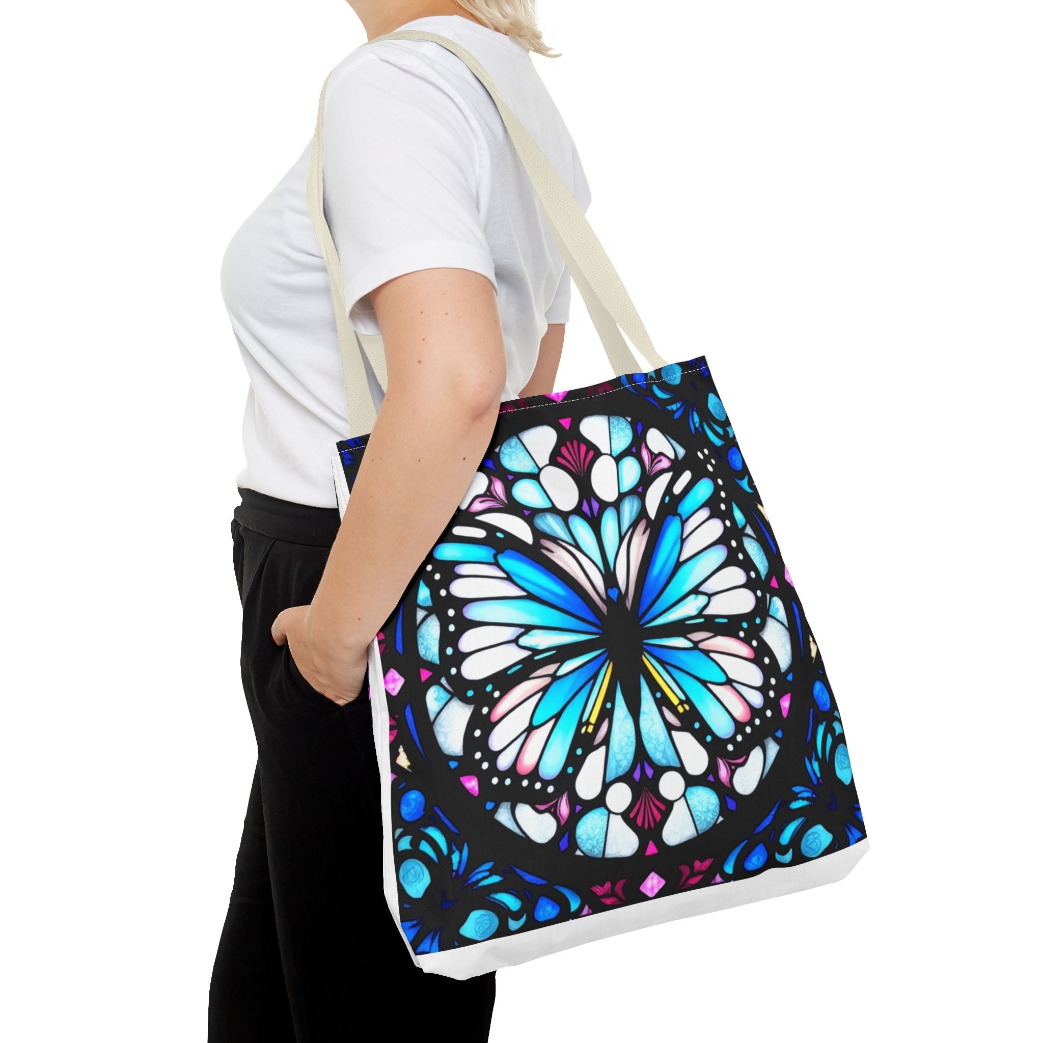 Colorful Butterfly Stained Glass Design Tote Bag