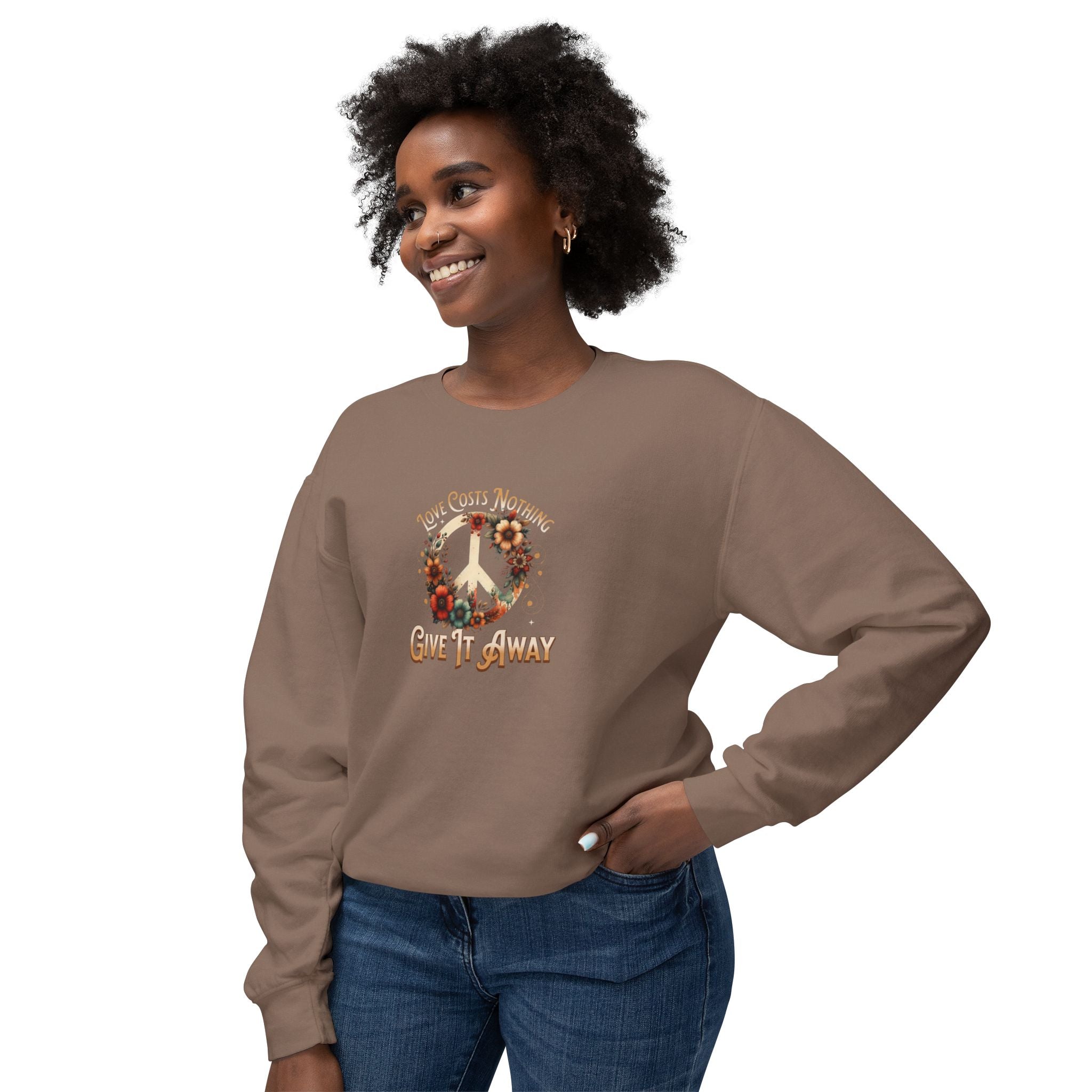 Unisex Lightweight Crewneck Sweatshirt - 'Love Costs Nothing, Give It Away' Inspirational Sweatshirt