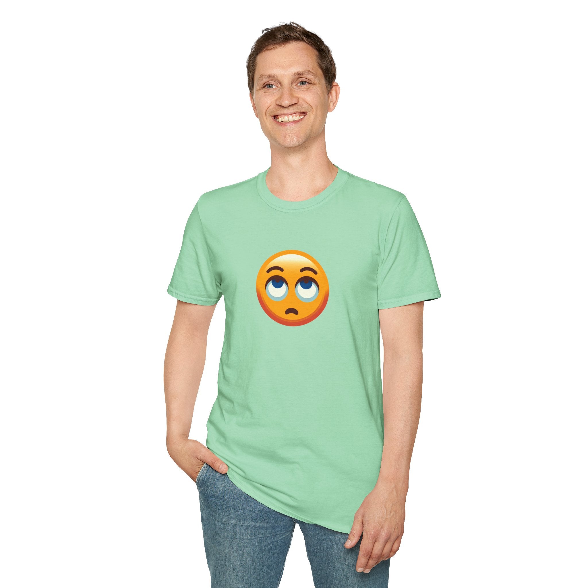 Unisex Softstyle T-Shirt with Eye Roll Emoji | Casual Graphic Tee for Everyday Humor