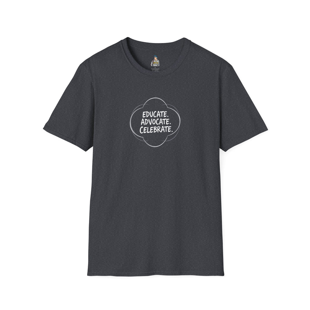 Educate. Advocate. Celebrate. Minimalist Pride T-Shirt