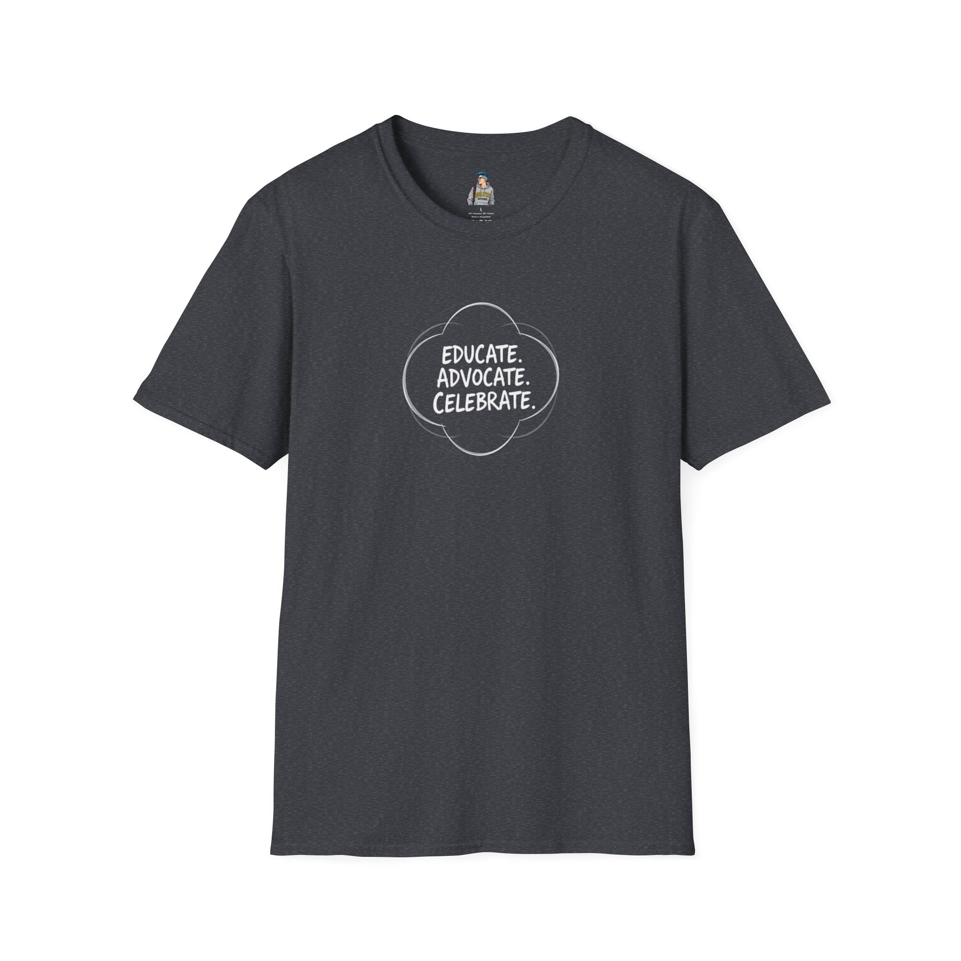 Educate. Advocate. Celebrate. Minimalist Pride T-Shirt