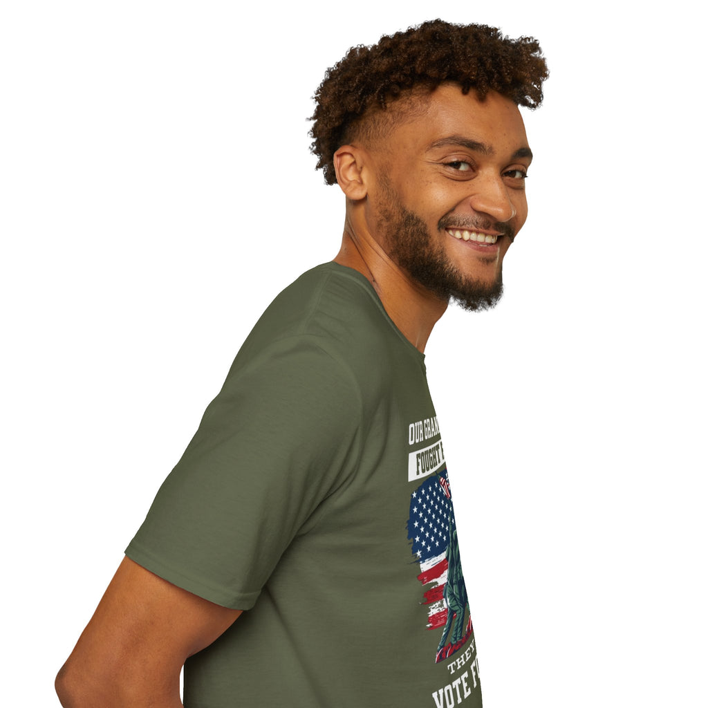 Unisex Softstyle T-Shirt: 'Our Grandparents Fought Fascists' Patriotic Tee
