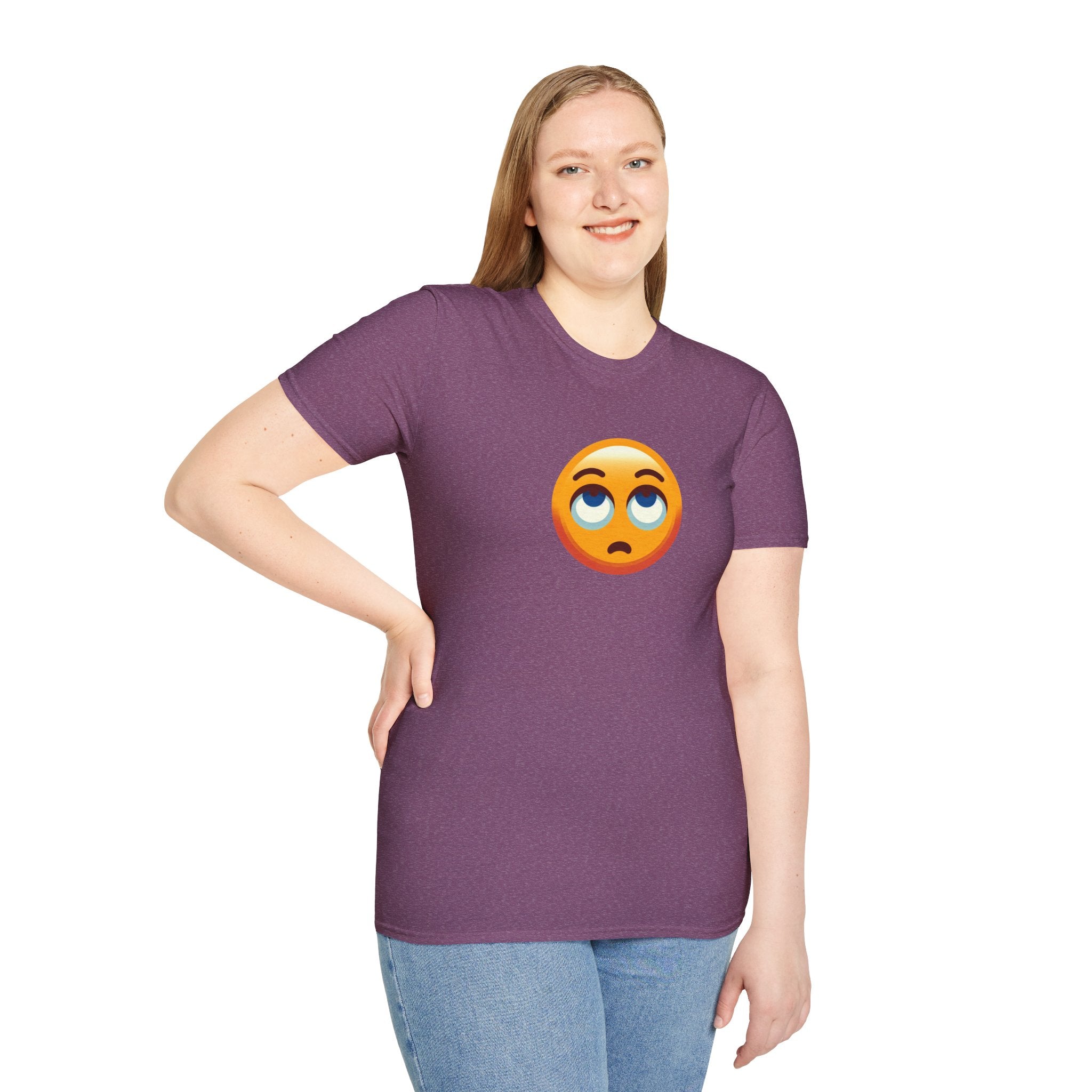 Unisex Softstyle T-Shirt with Eye Roll Emoji | Casual Graphic Tee for Everyday Humor
