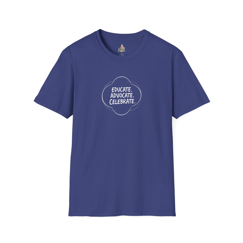 Educate. Advocate. Celebrate. Minimalist Pride T-Shirt