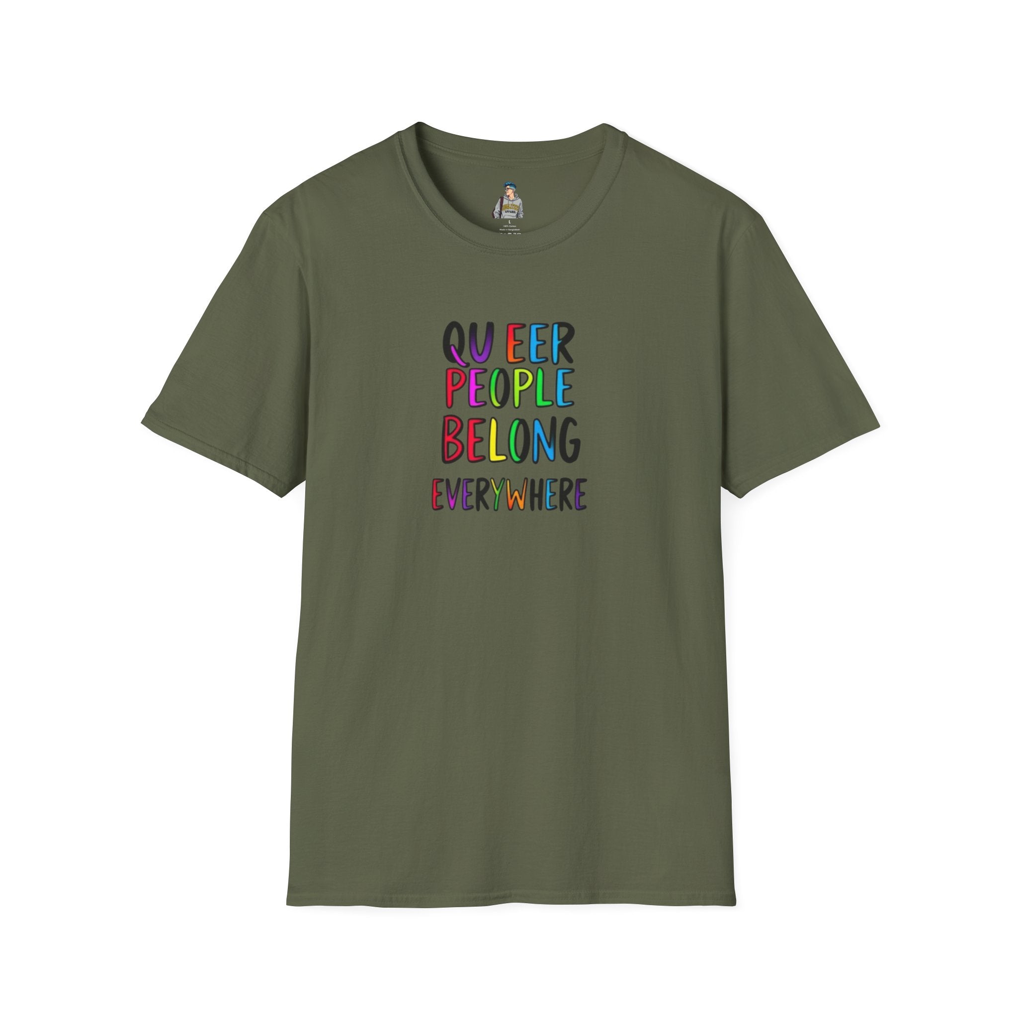 Queer Pride Unisex Softstyle T-Shirt - "Queer People Belong Everywhere"