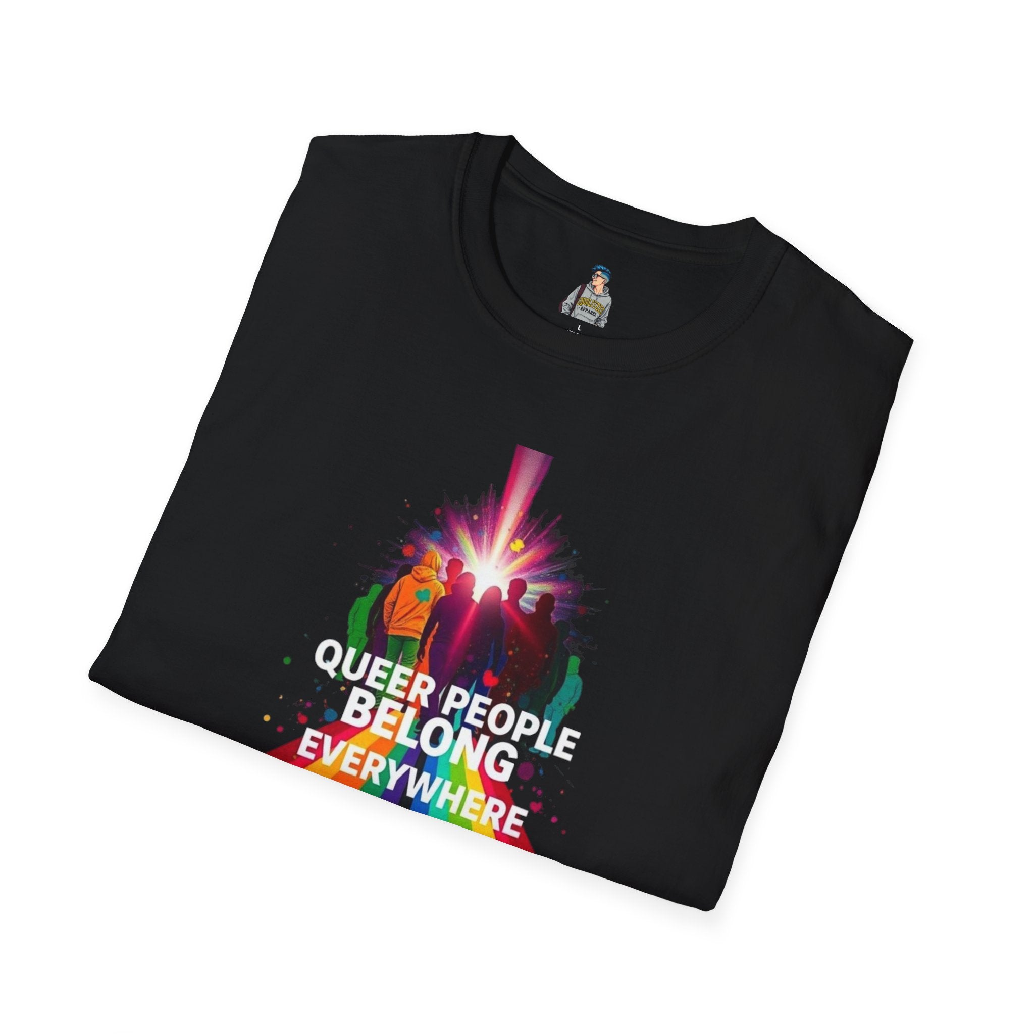 Queer Pride Unisex Softstyle T-Shirt - "Queer People Belong Everywhere"