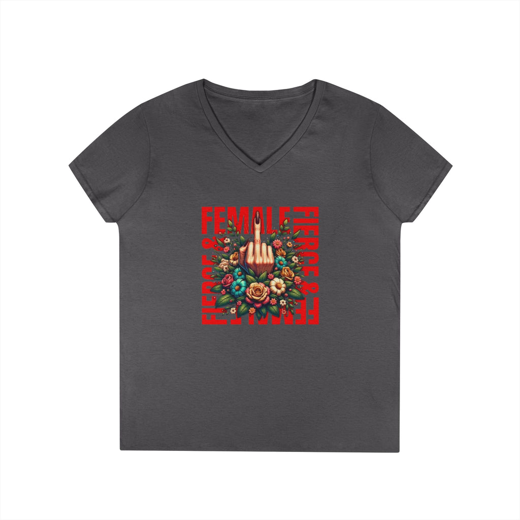 Fierce & Female V-Neck T-Shirt - Empowering Floral Tee for Women