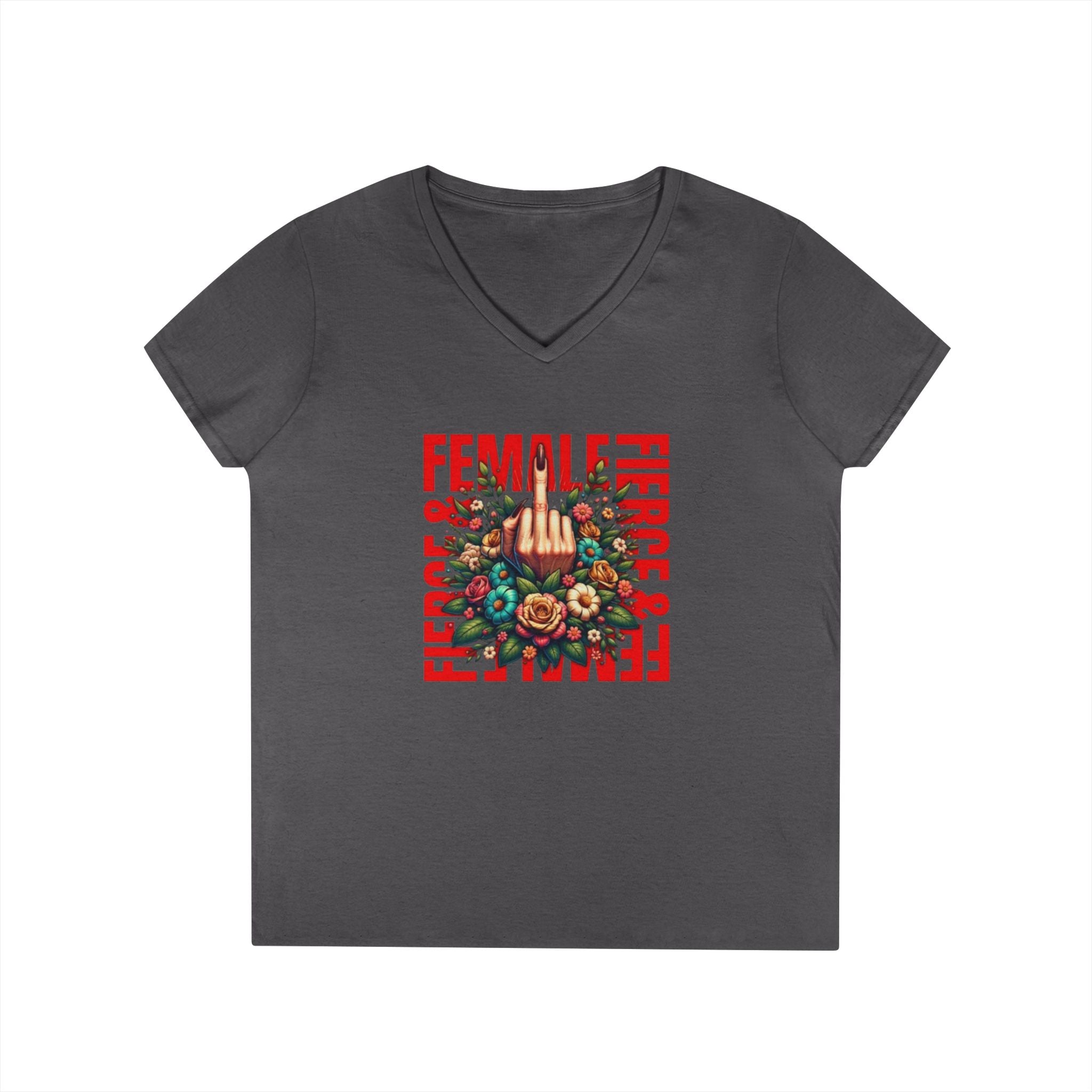 Fierce & Female V-Neck T-Shirt - Empowering Floral Tee for Women