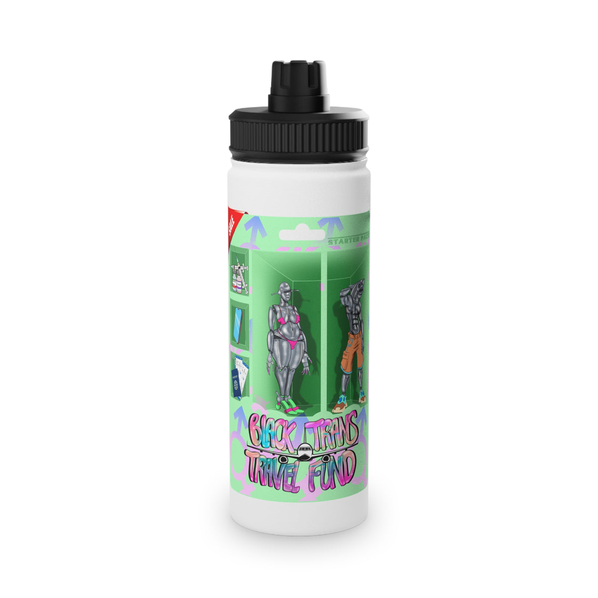 BTTF - Black Trans Travel Fund Logo Stainless Steel Sports Water Bottle