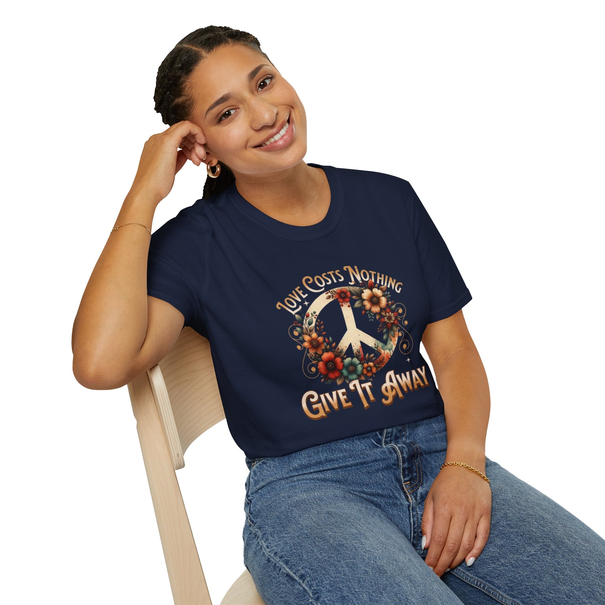 Unisex Softstyle T-Shirt - Love Costs Nothing, Give It Away Floral Peace Design