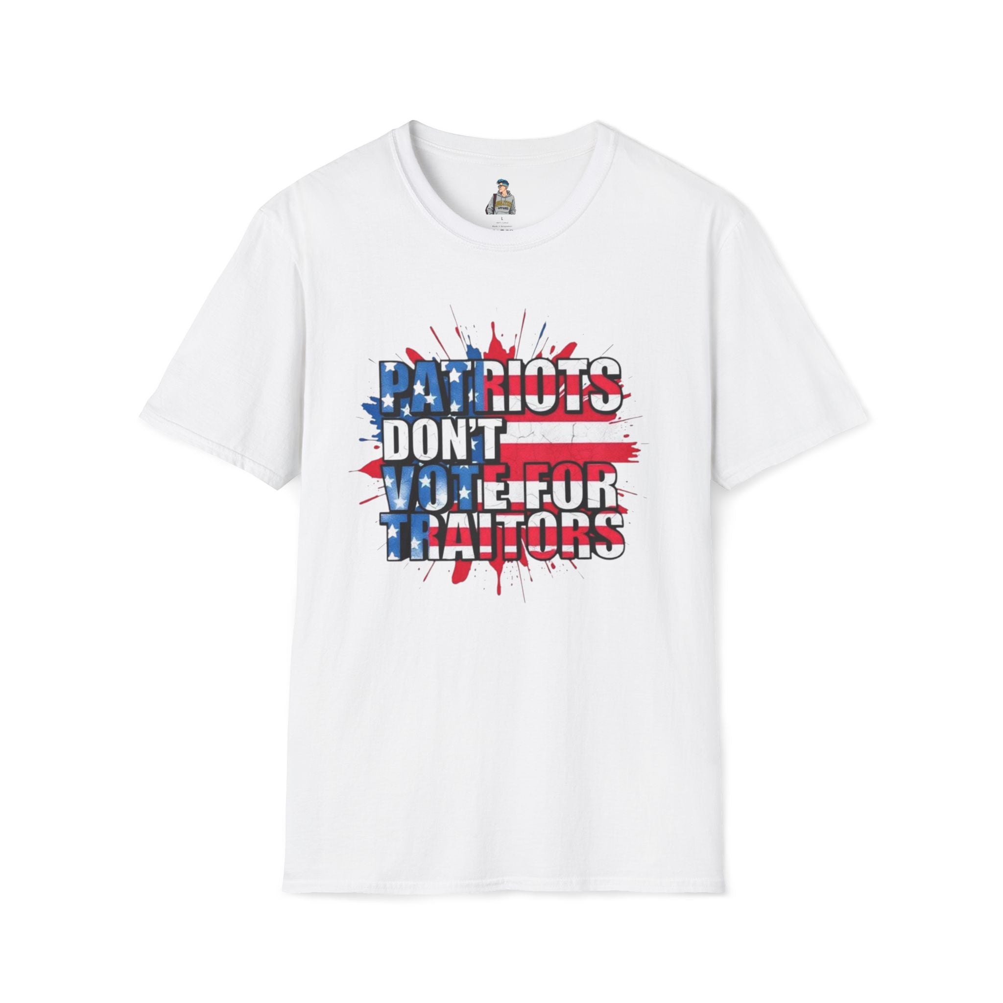 Unisex Softstyle T-Shirt - 'Patriots Don't Vote for Traitors' with USA Flag Design