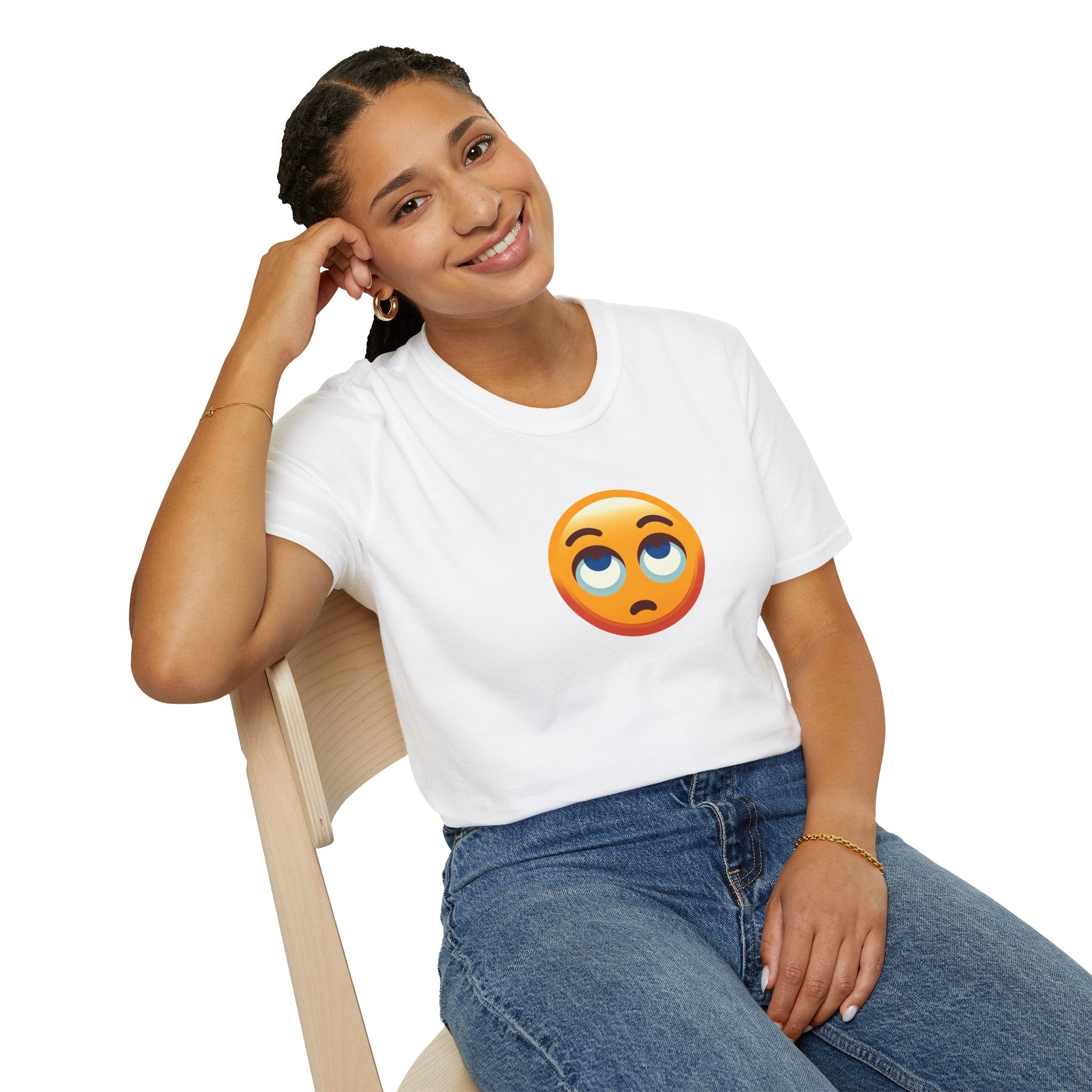 Unisex Softstyle T-Shirt with Eye Roll Emoji | Casual Graphic Tee for Everyday Humor