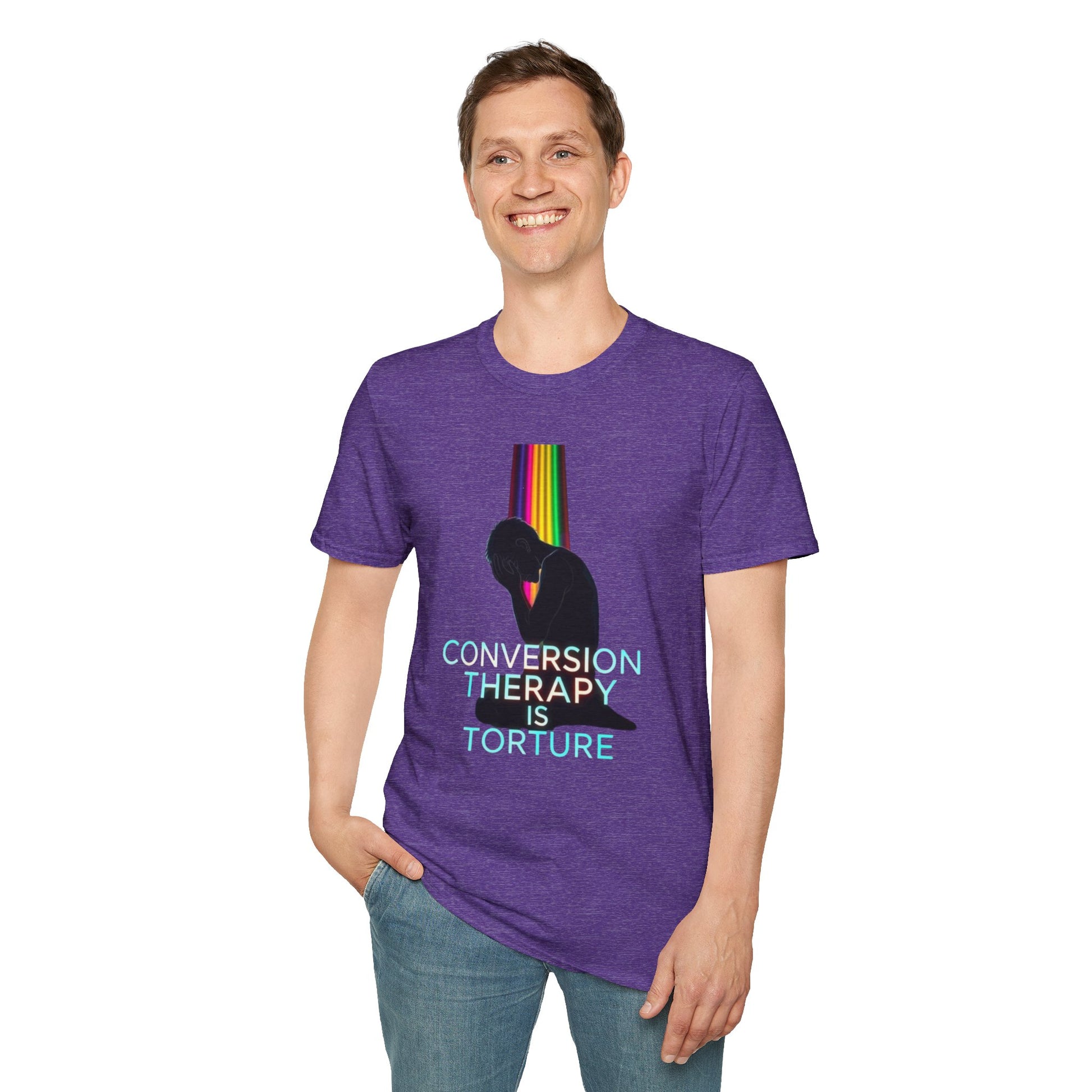 Unisex Softstyle T-Shirt: "Conversion Therapy is Torture" & "We All Belong" - LGBTQ+ Empowerment Tee