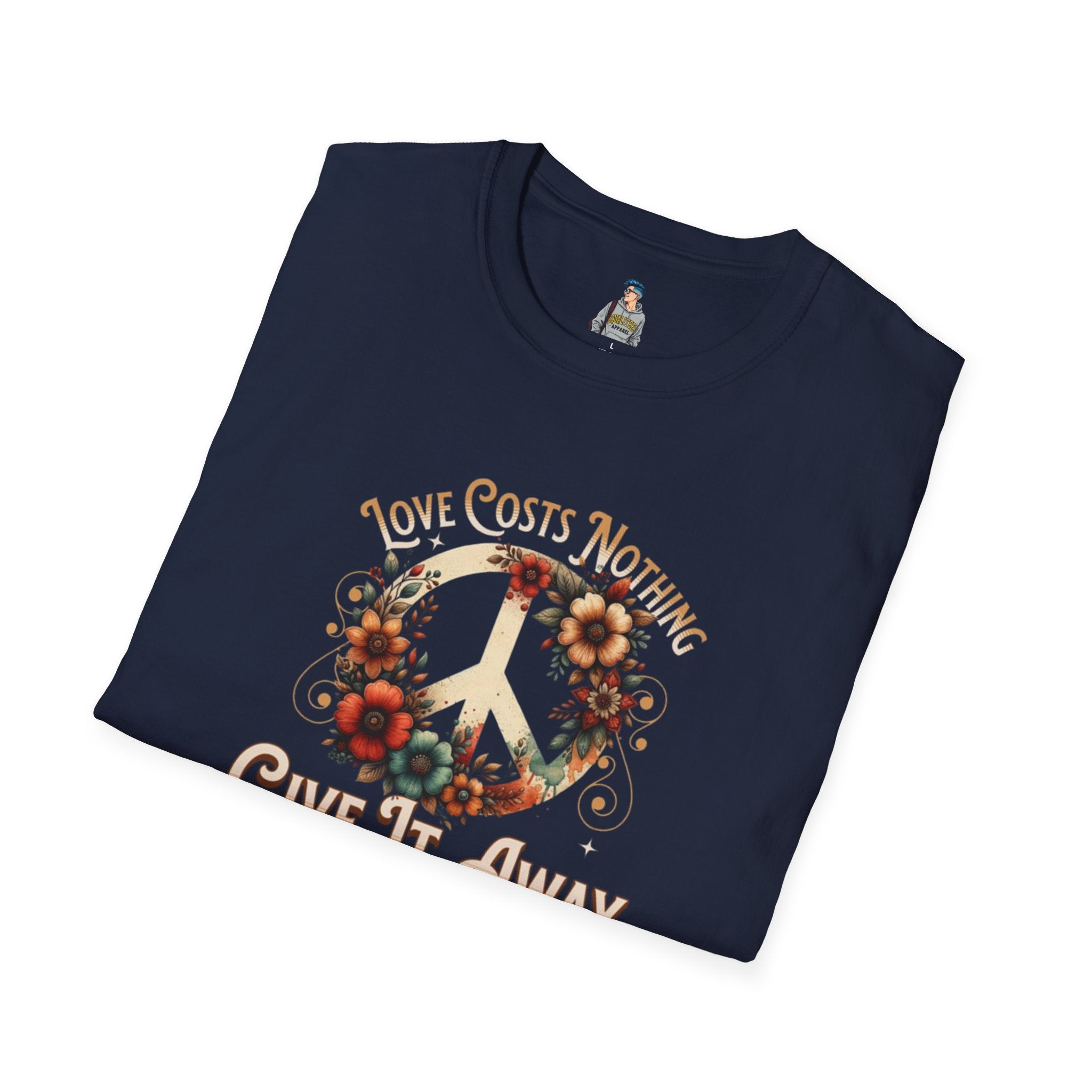 Unisex Softstyle T-Shirt - Love Costs Nothing, Give It Away Floral Peace Design