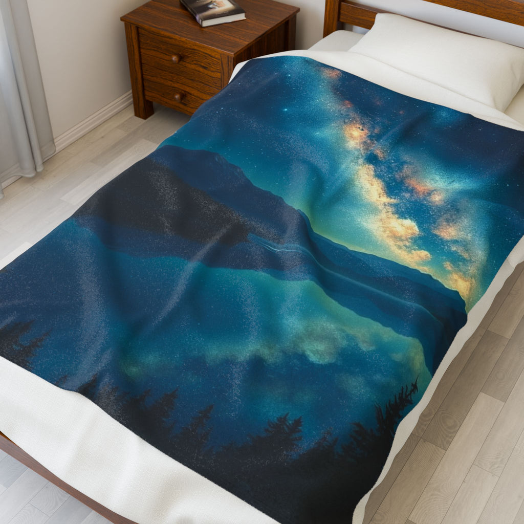 Milky Way over the Lake Velveteen Plush Blanket