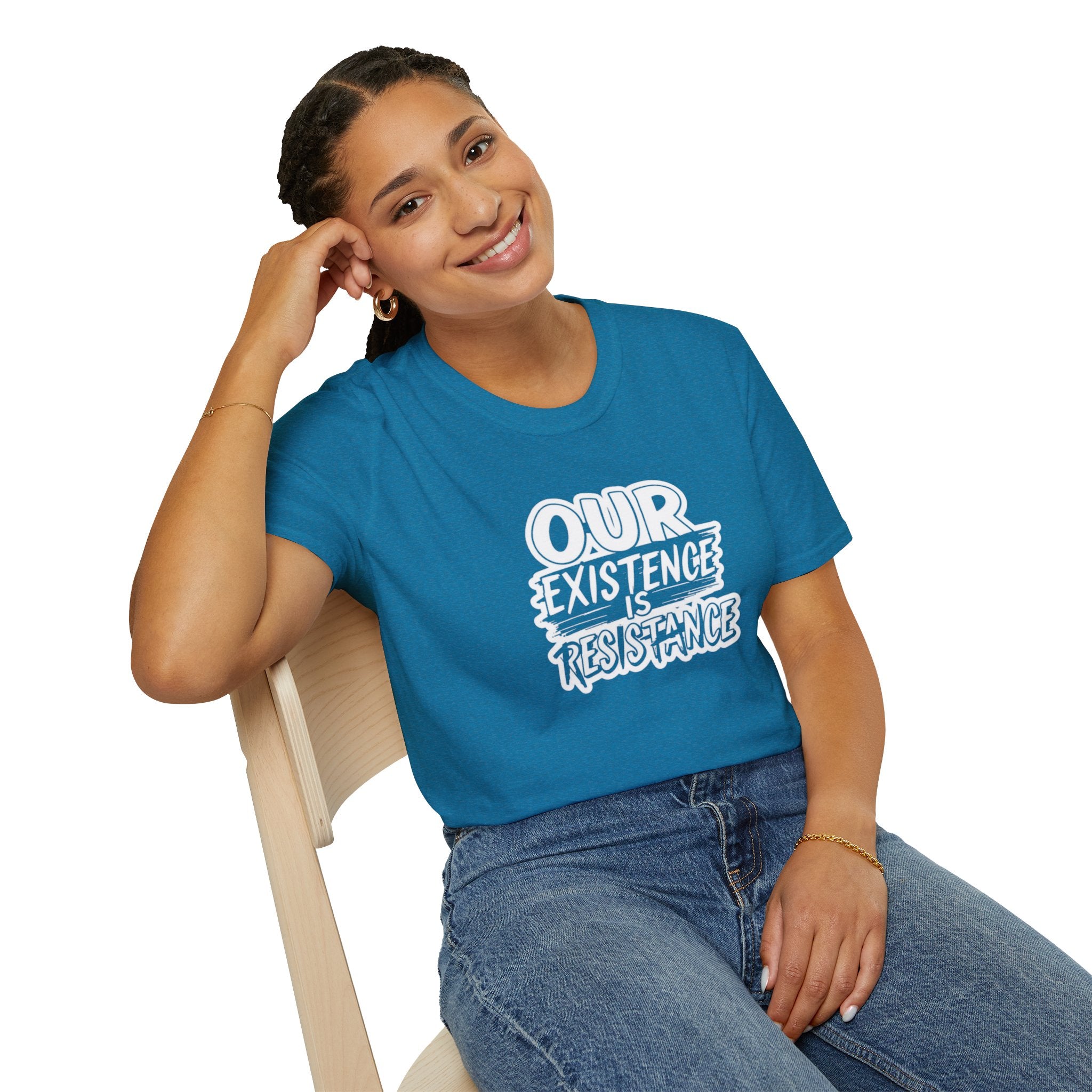 Unisex Softstyle T-Shirt - "Our Existence is Resistance" - Motivational Tee for Activists, Casual Wear, Gift for Change-makers