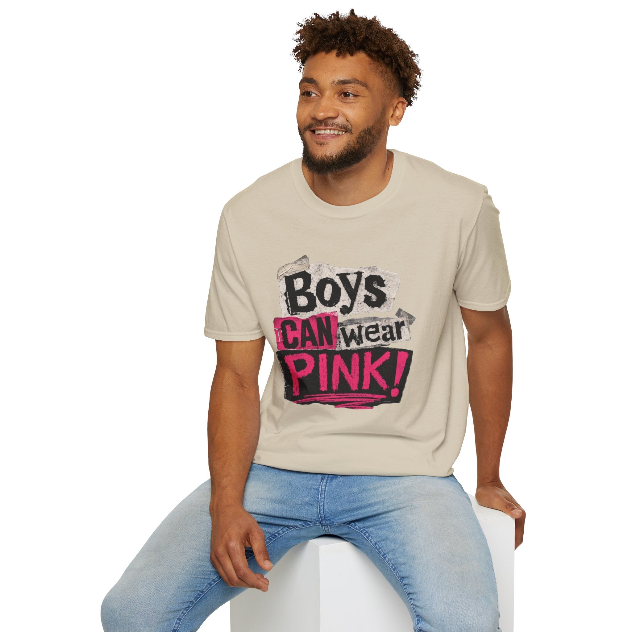 Boys Can Wear Pink T-Shirt — Bold Retro Feminist Graphic Tee