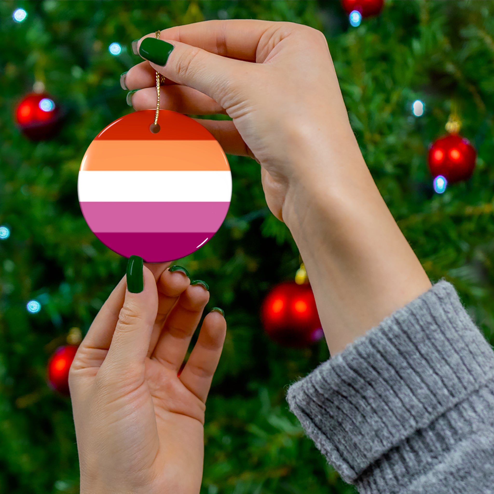 Lesbian Pride Ceramic Ornament - 4 Vibrant Shapes for Celebrations and Holidays