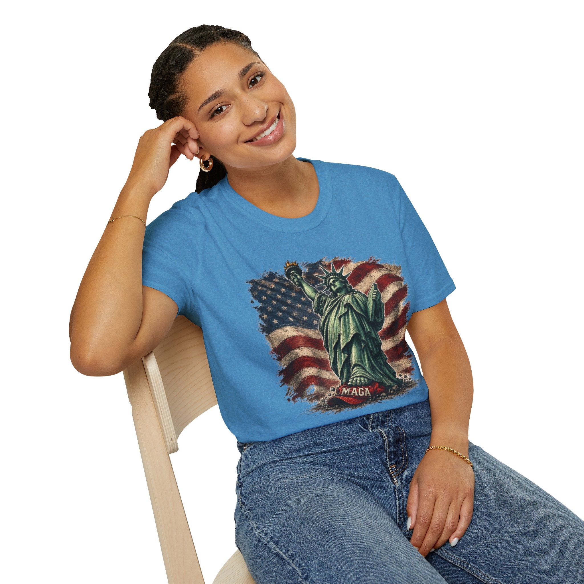 Statue of Liberty Stepping on MAGA American Flag T-Shirt — Patriotic USA Independence Day Tee
