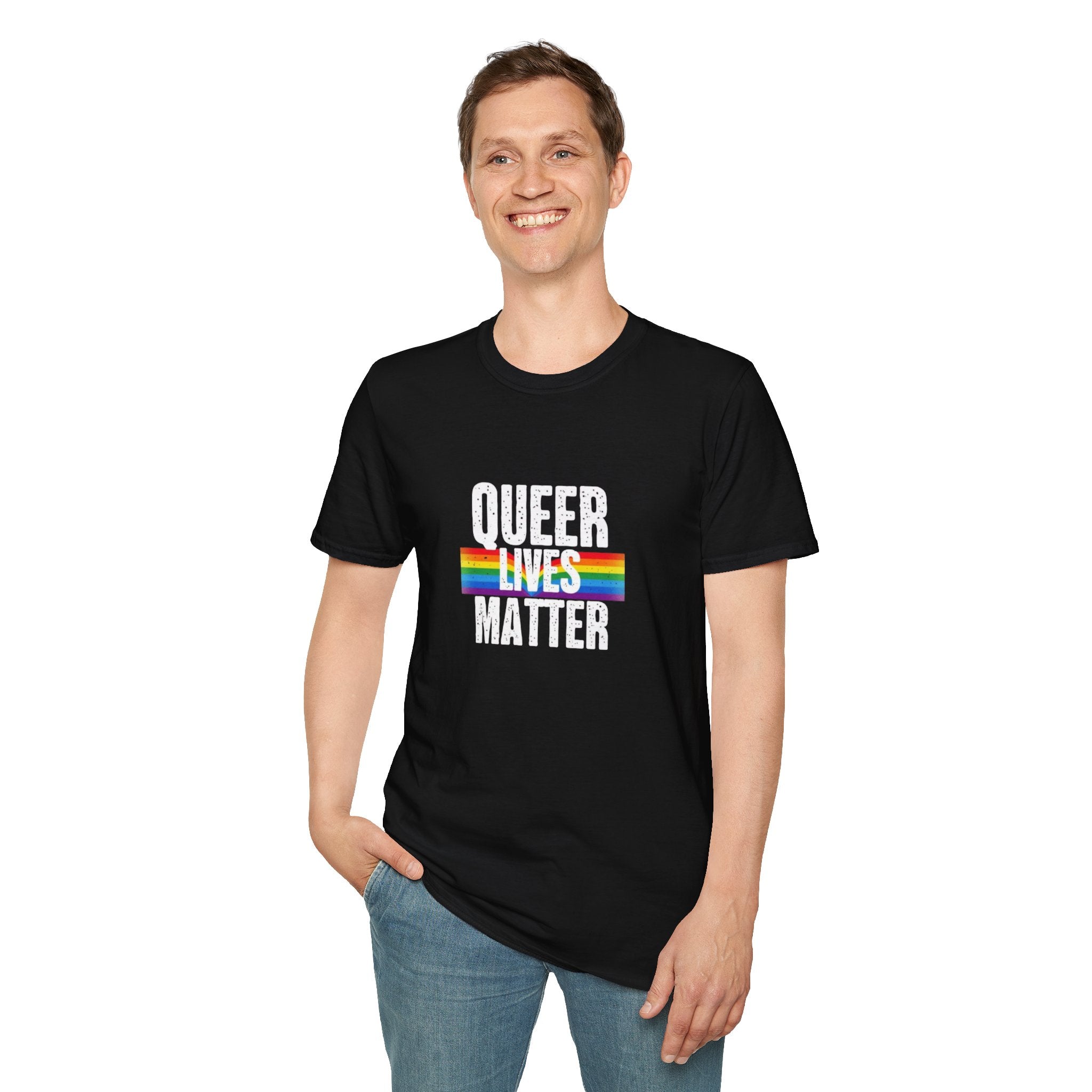 Queer Lives Matter Unisex Softstyle T-Shirt - Support LGBTQ+ Rights
