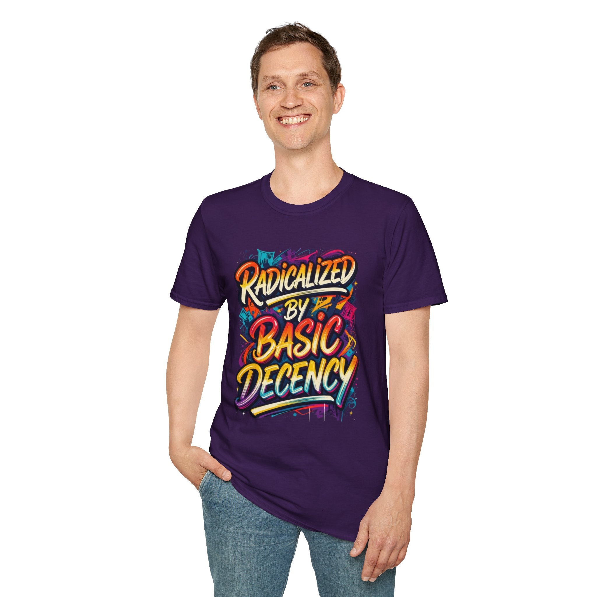 Radicalized by Basic Decency T-Shirt Colorful Graffiti Typography