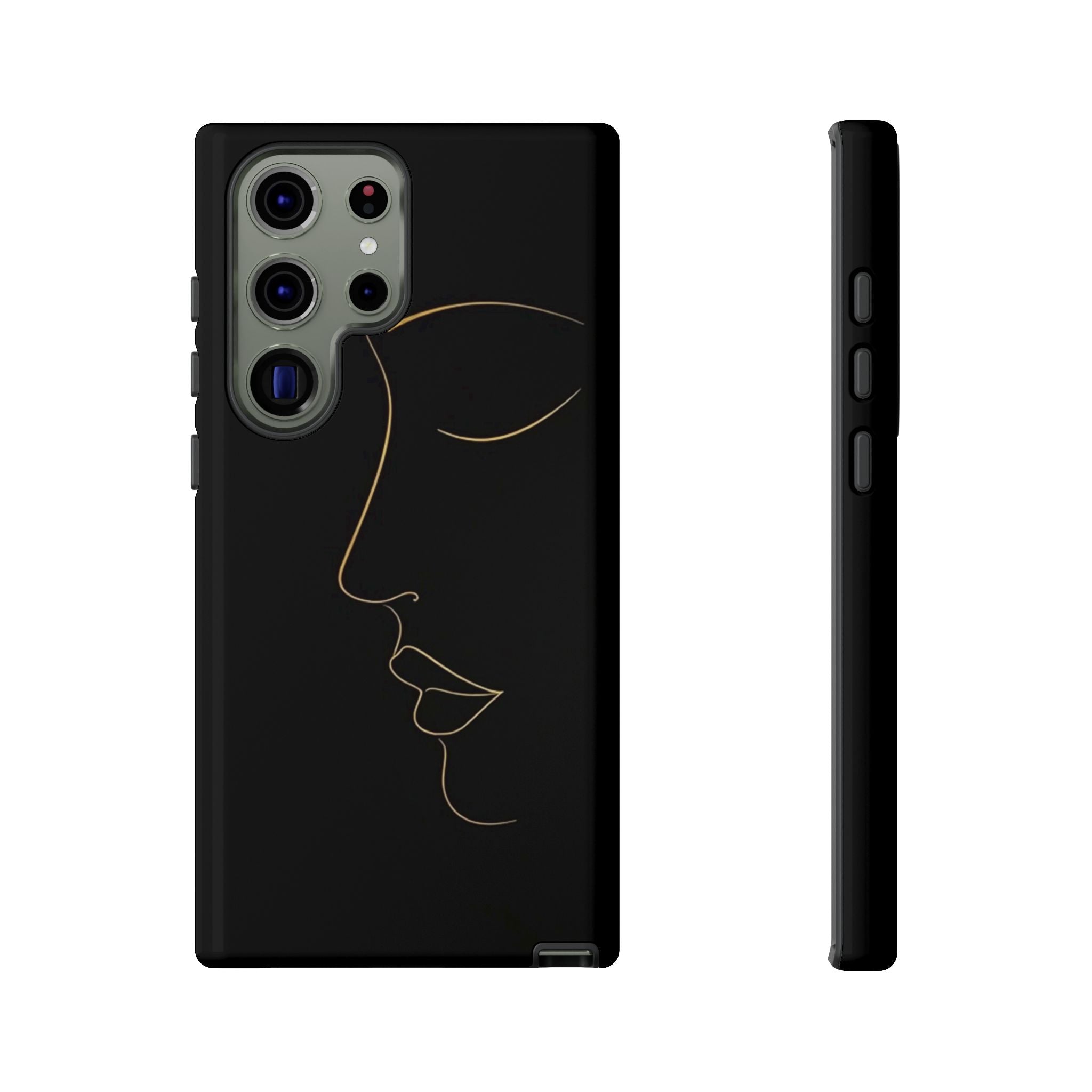 Android OR iPhone Compatible Cases - Gold Line Face Design - Unique Tough Cases