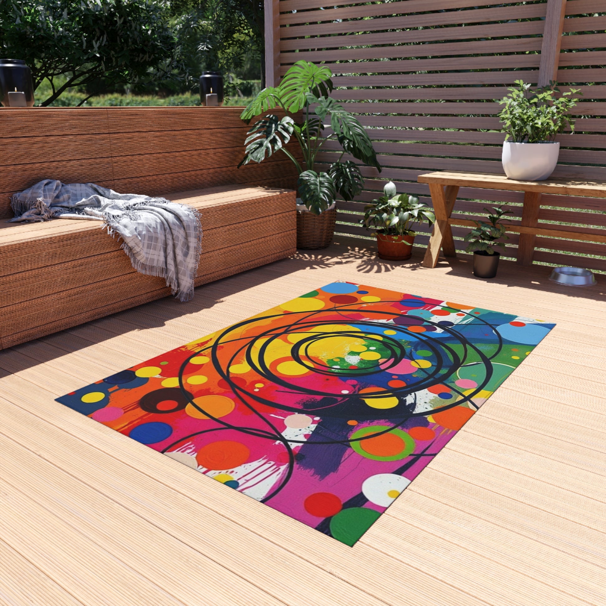 Abstract Circles and Swirls Outdoor Rug