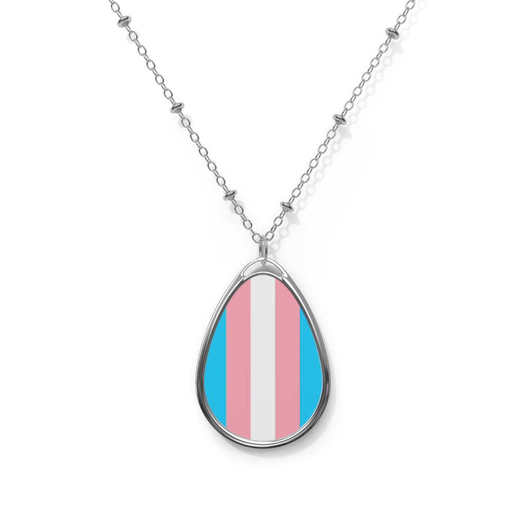 Trans Pride Oval Necklace - Stylish Silver Pendant for Inclusivity and Celebration