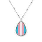 Trans Pride Oval Necklace - Stylish Silver Pendant for Inclusivity and Celebration