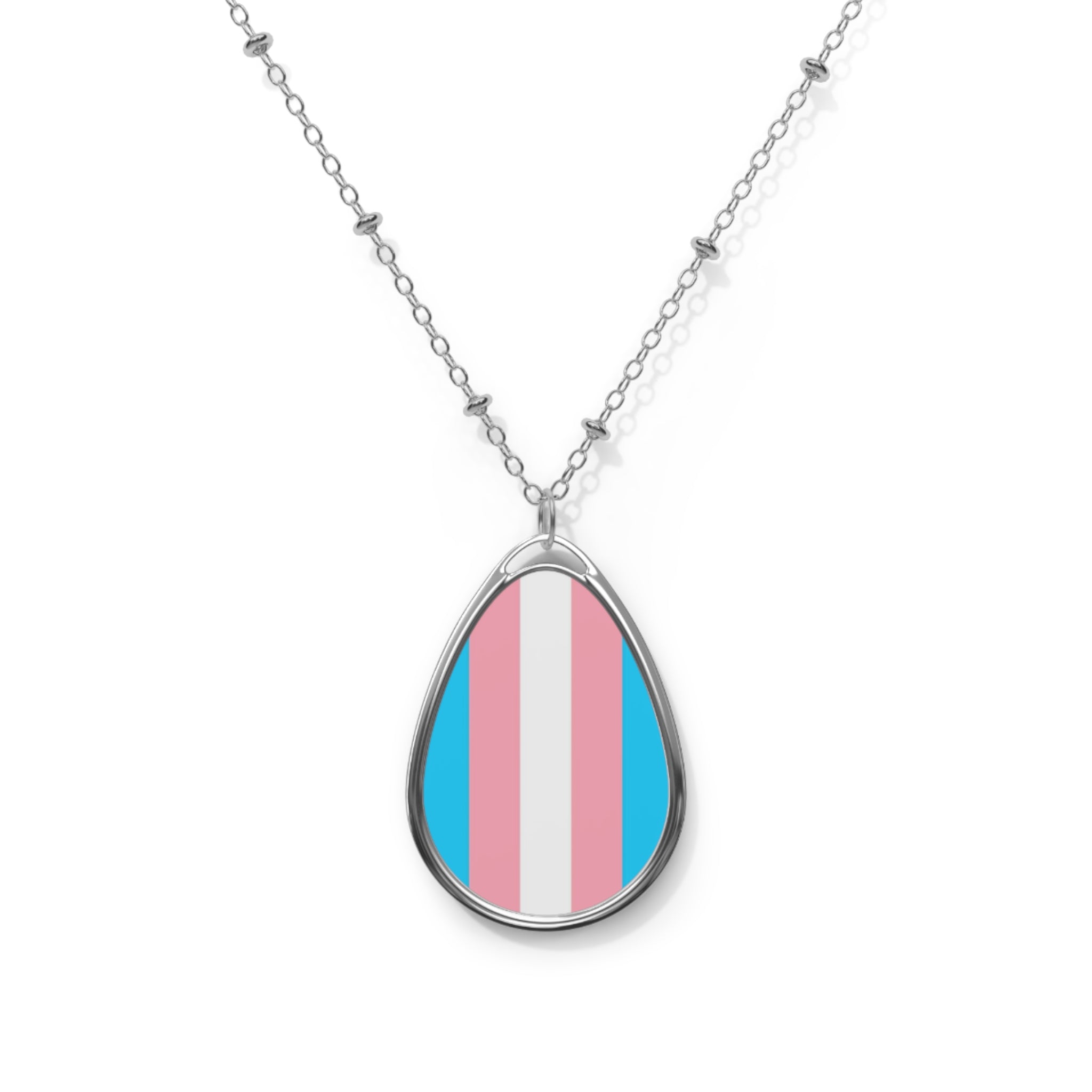 Trans Pride Oval Necklace - Stylish Silver Pendant for Inclusivity and Celebration