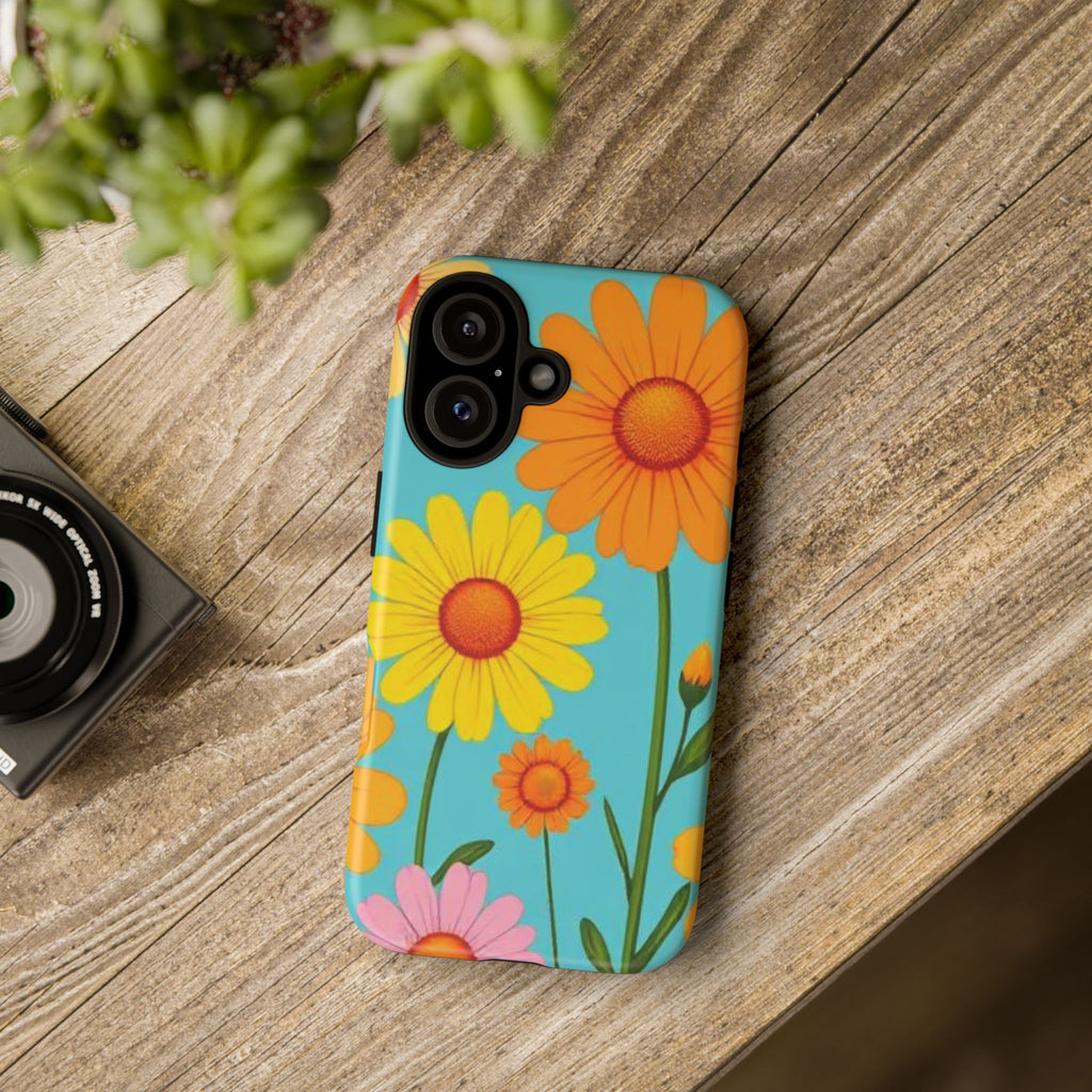 Floral Tough Phone Case for iPhone — Bright Daisy Garden Protective Cover
