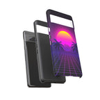 Android OR iPhone Compatible Cases - 80's Digital Grid Sunset Design - Unique Tough Cases