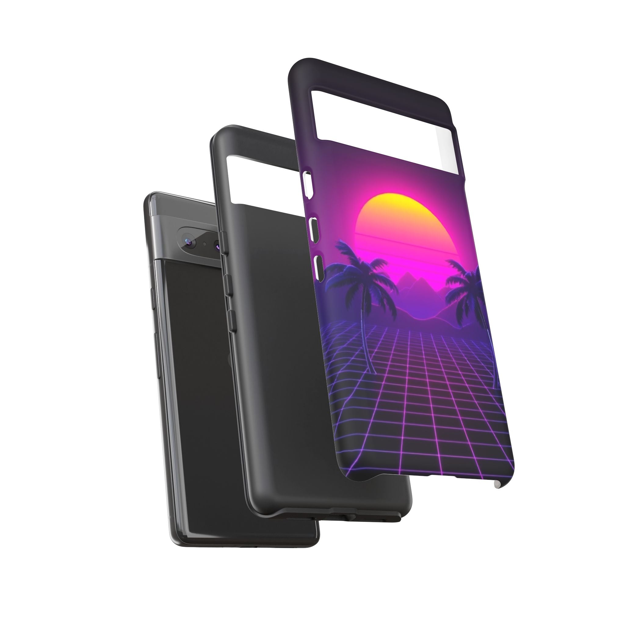 Android OR iPhone Compatible Cases - 80's Digital Grid Sunset Design - Unique Tough Cases