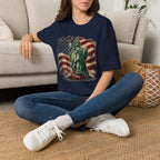 Statue of Liberty Stepping on MAGA American Flag T-Shirt — Patriotic USA Independence Day Tee