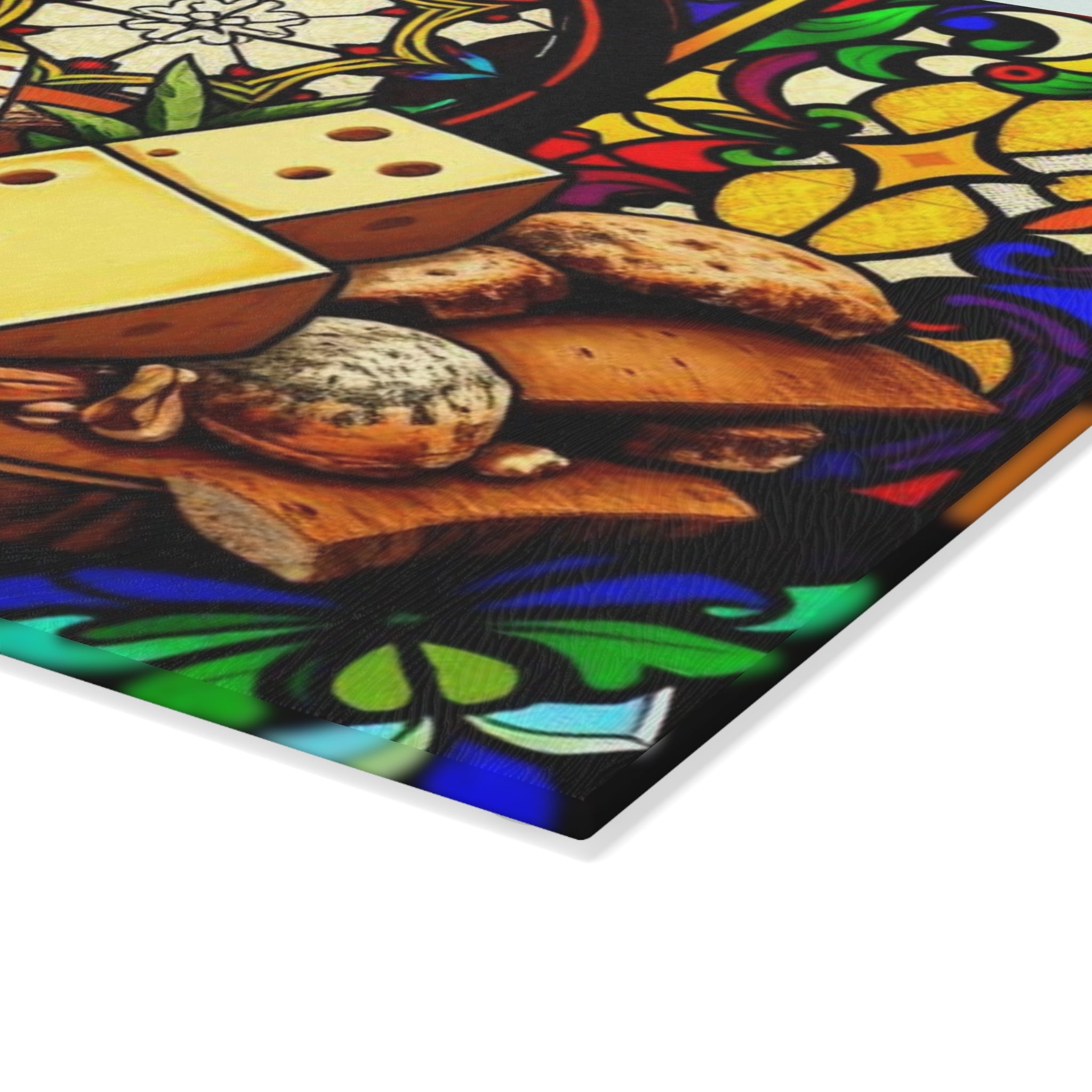 Stained Glass Cheese & Wine Cutting Board - Elegant Kitchen Decor