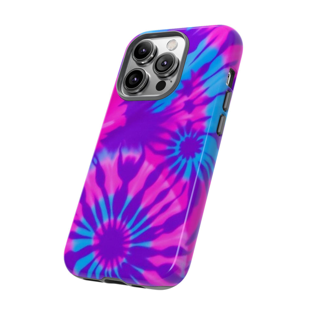 Tie-Dye Floral Phone Case for iPhone — Pink & Blue Retro Protective Tough Case