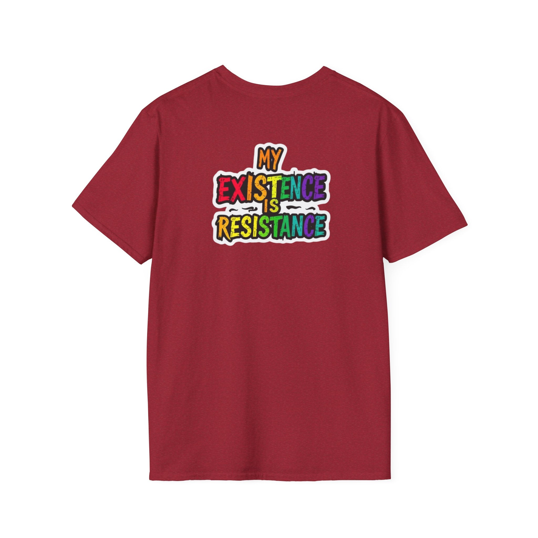 Unisex Softstyle T-Shirt - Pride Heart Design with 'Existence is Resistance'