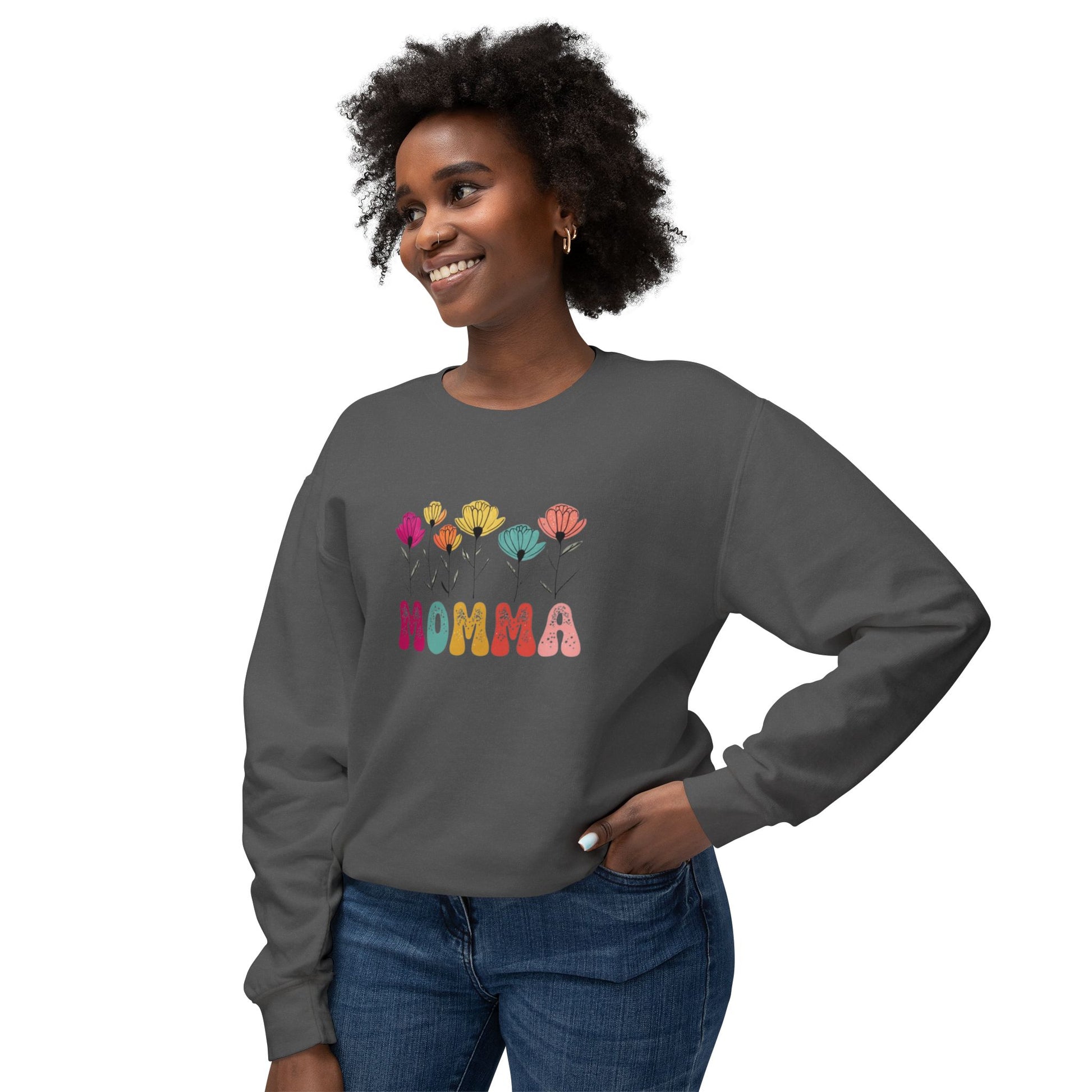Unisex Lightweight Crewneck Sweatshirt - MAMA with Flowers