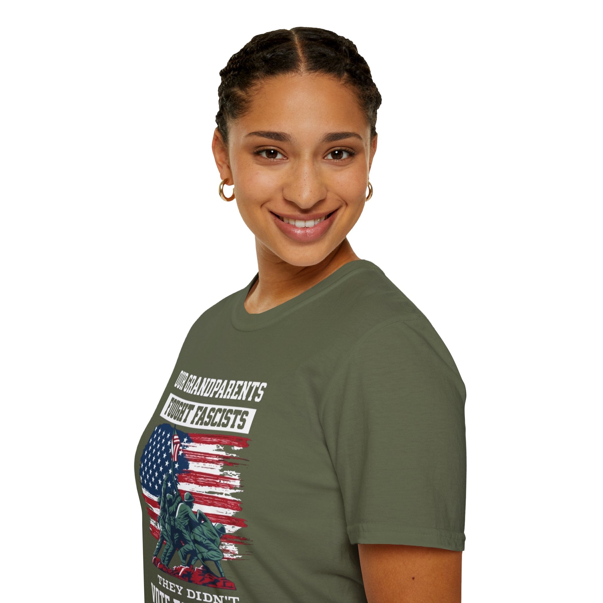 Unisex Softstyle T-Shirt: 'Our Grandparents Fought Fascists' Patriotic Tee